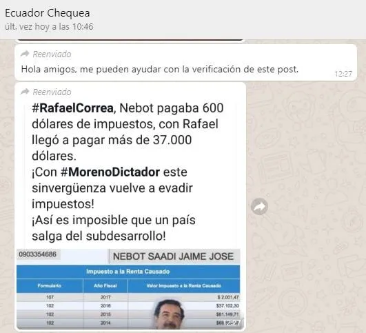 El usuario pregunta por el pago de impuestos de Nebot