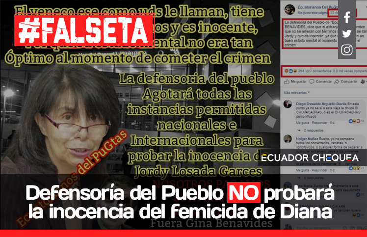 #FALSETA Defensoría del Pueblo probará la inocencia del femicida de Diana