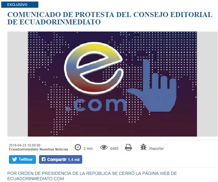 Ecuador Inmediato protesta del consejo editorial