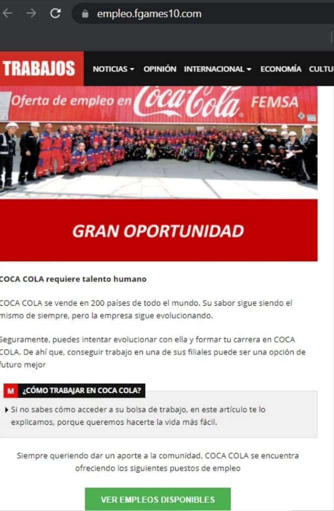 La oferta de empleo en Coca Cola es falsa  Ecuador Chequea