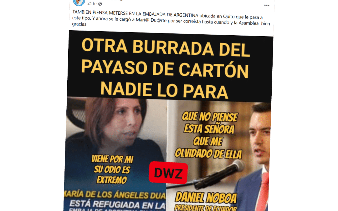 Noboa habría dicho que Duarte está en la Embajada argentina y va por ella