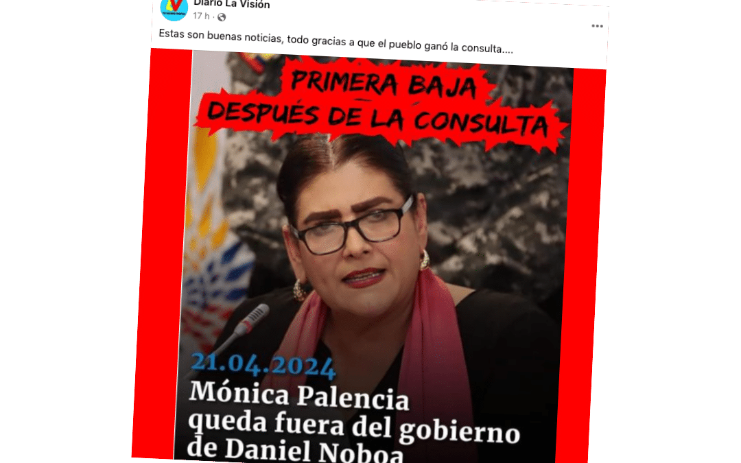 Mónica Palencia queda fuera del Gobierno de Noboa