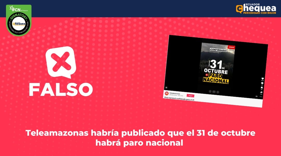 Teleamazonas habría publicado que el 31 de octubre habrá paro nacional 