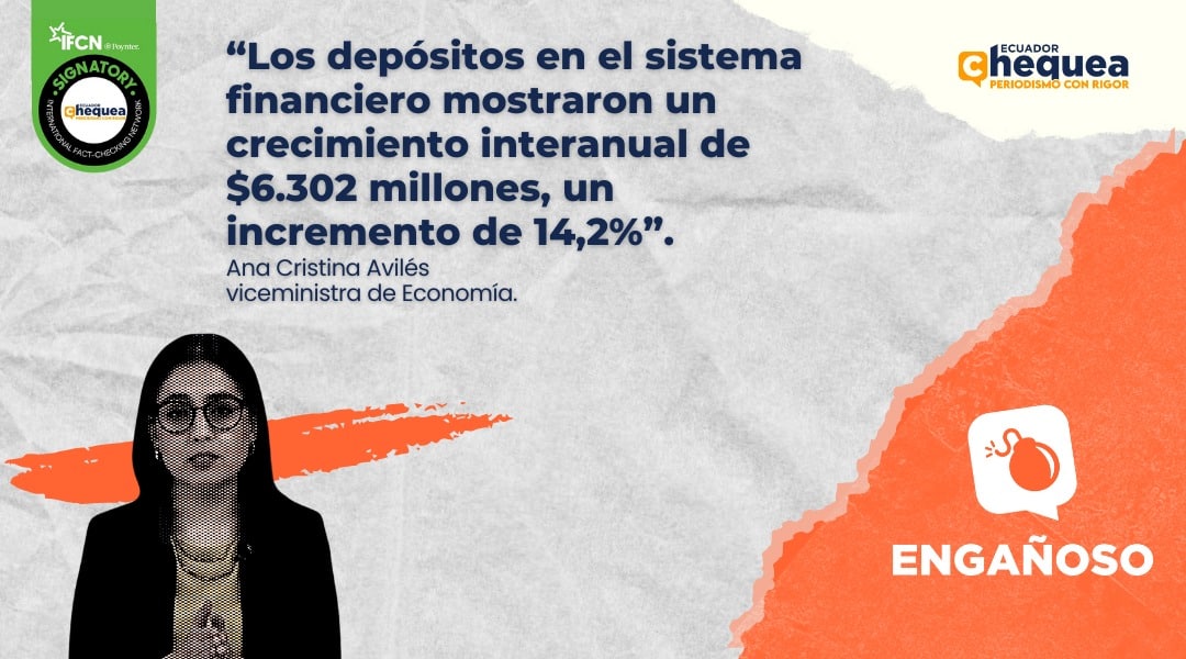 “Los depósitos en el sistema financiero mostraron un crecimiento interanual de $6.302 millones, un incremento de 14,2%”. Ana Cristina Avilés, viceministra de Economía. 